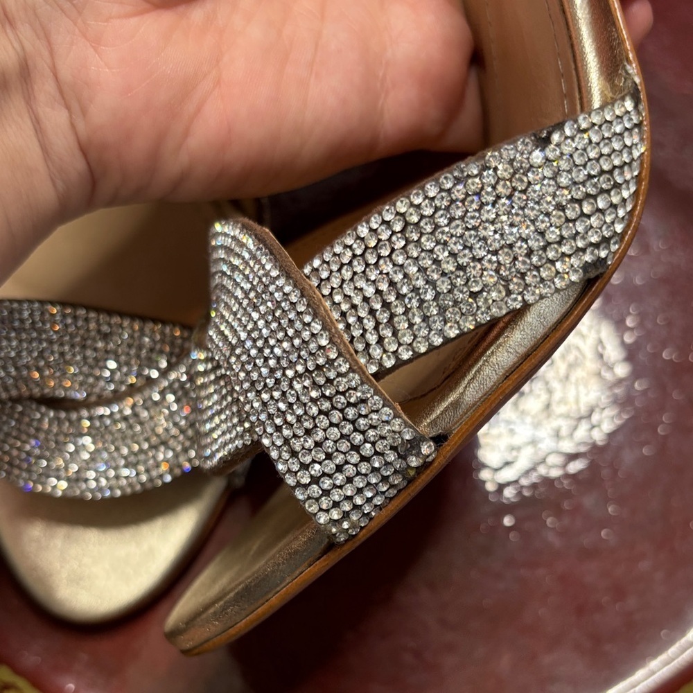 SCHUTZ Silver and Rhinestone Leather Sequins Heels sz 8 - Picture 6 of 14